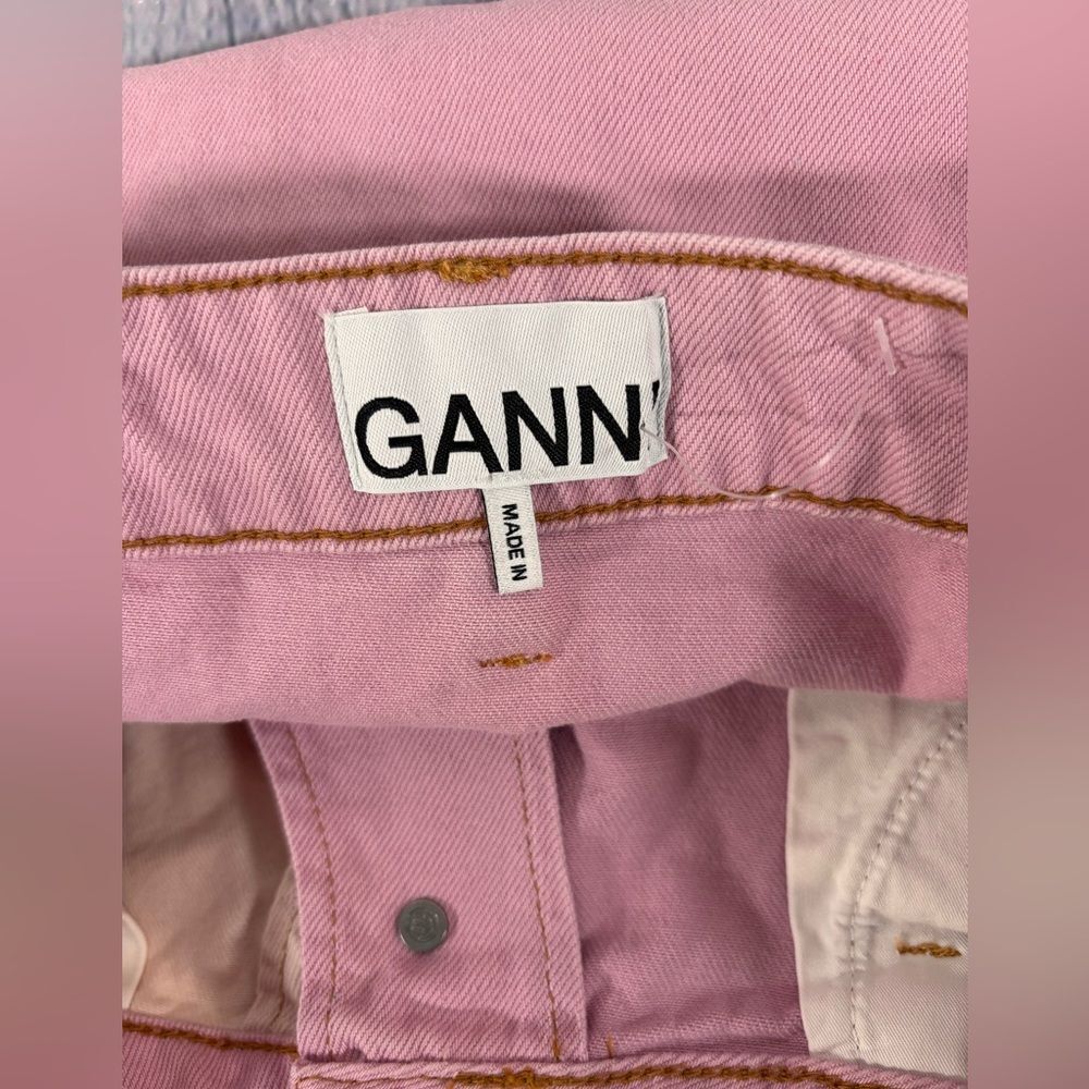 GANNI Cream Light Lilac Wavy Cutline Streetwear Organic Denim Mini Skirt 38 - Picture 6 of 13